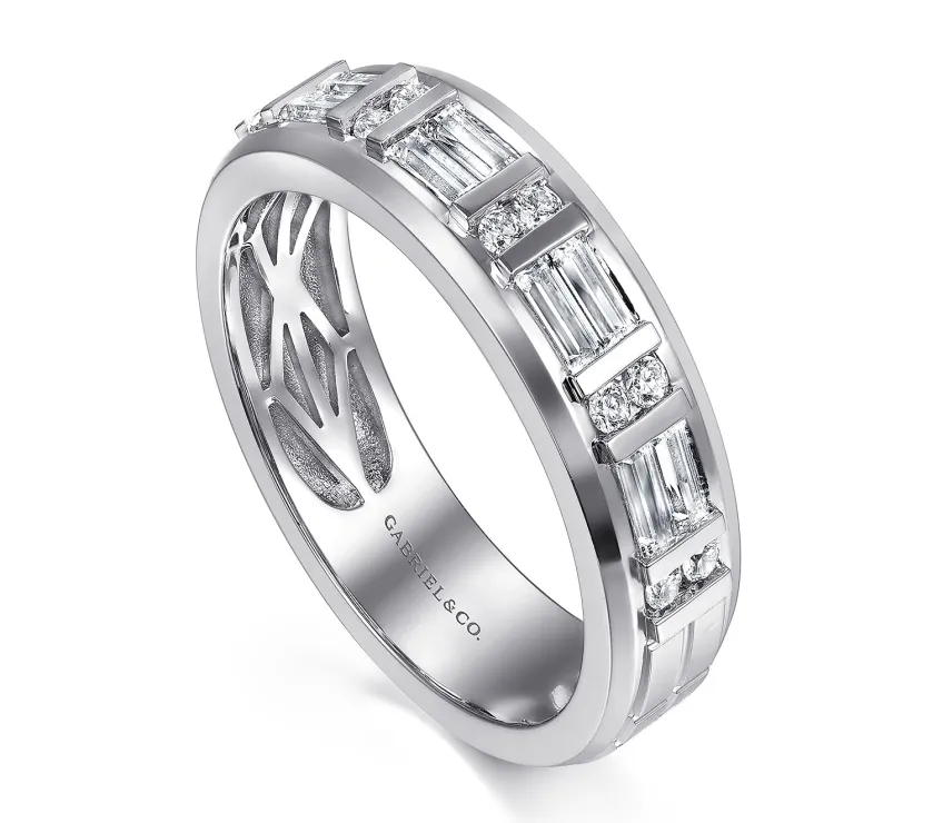 14K White Gold Diamond Men's Wedding Ring in High Polish Finish