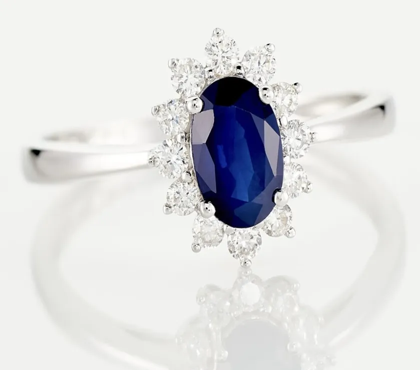 Bague Or Blanc Sapphire Diamants 9k White