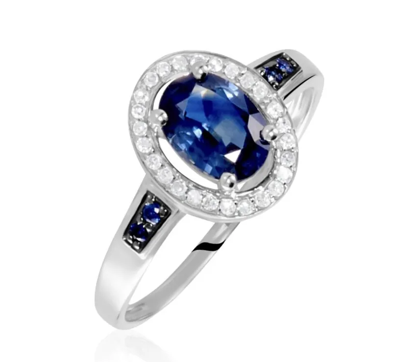 Halo Primevere Or Blanc Sapphire and Diamond 9k Ring