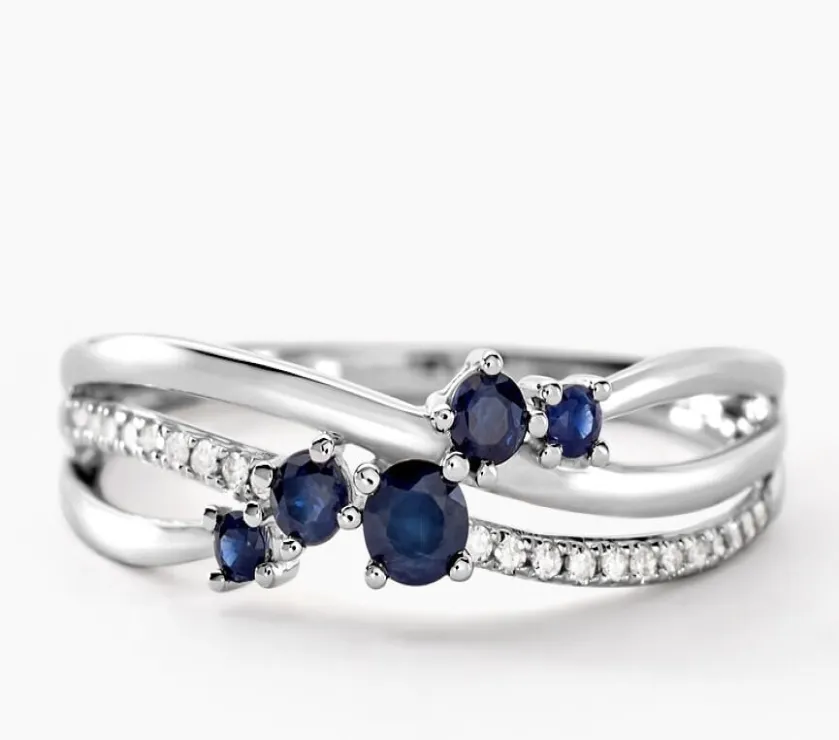 Amarylis Or Blanc Sapphire Diamond Ring 9K W Gold