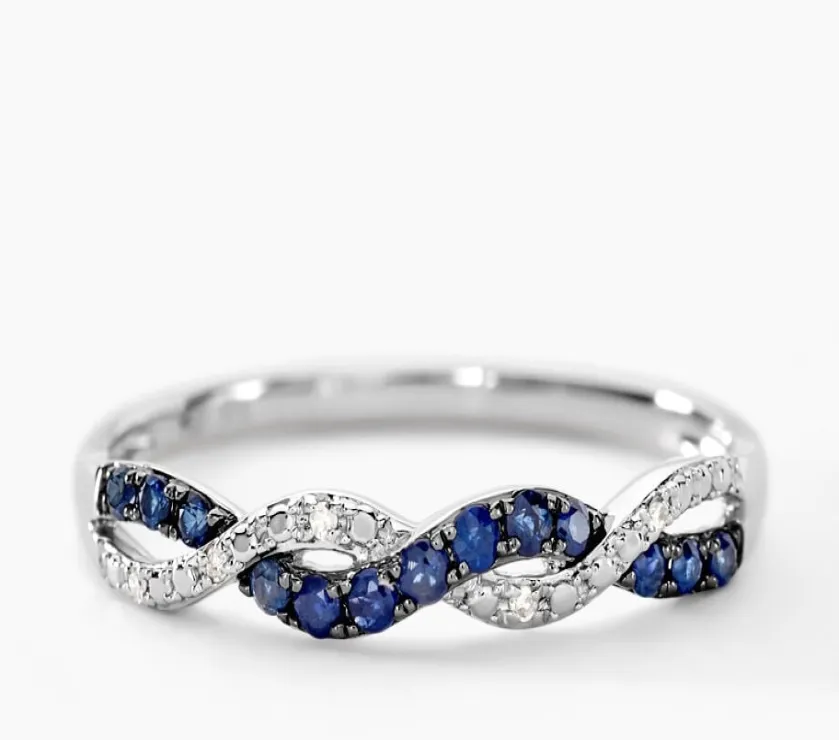 Bague Sofia Or Blanc Sapphire ang Diamond 9k W Gold