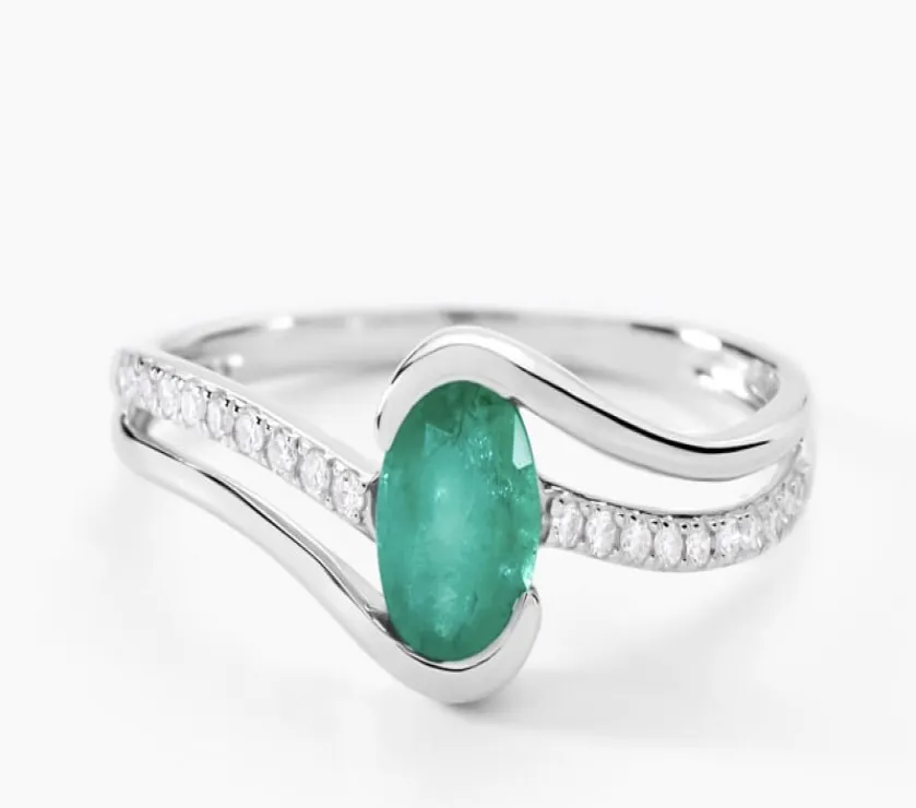 Anja Or Blanc Emerald and Diamond Ring 9K White Gold
