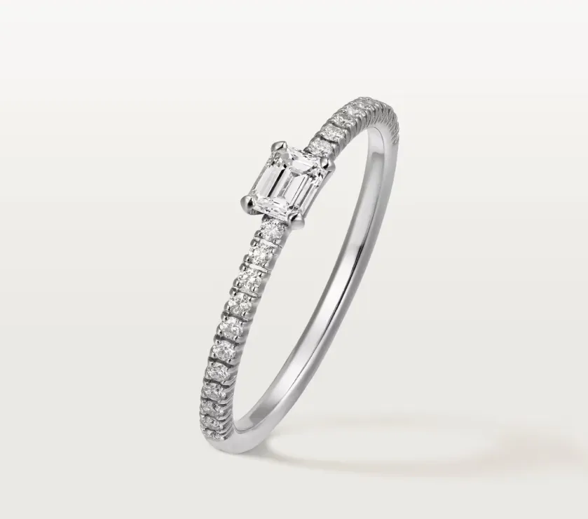 Cartier Etincelle Emerald Cut Diamond 18K WG Ring Pave