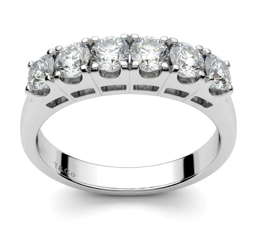 Tiffany French Set Pave 18K Band Six-Stone