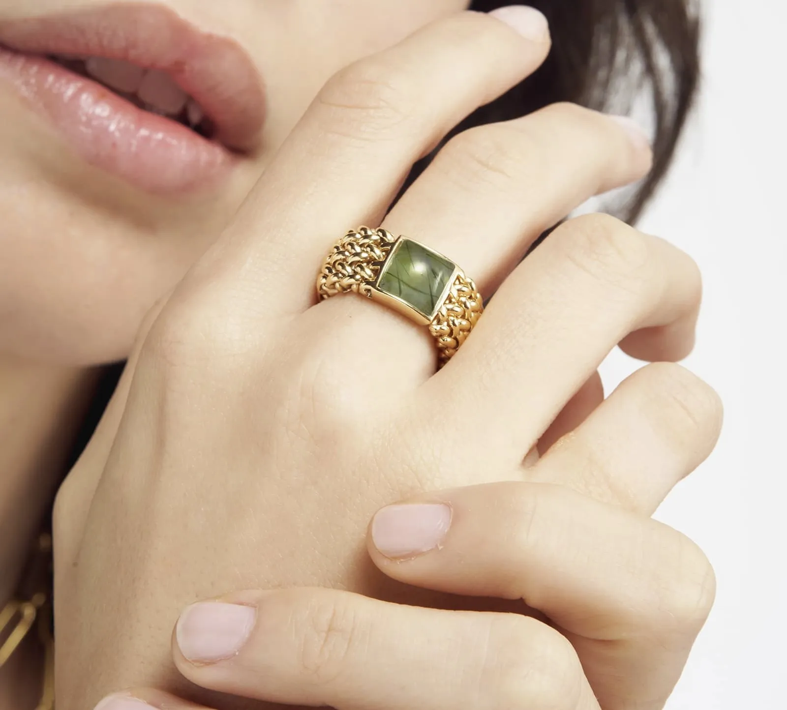 Gold-plated 925 silver ring Green Peridot Chicco