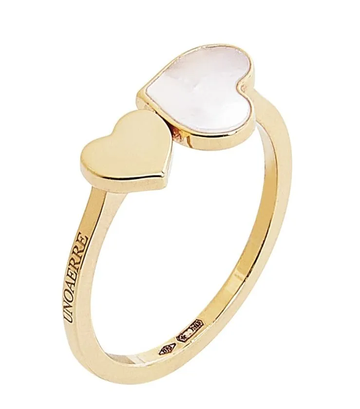 UNOAERRE 9kt yellow gold ring with heart and mother of pearl