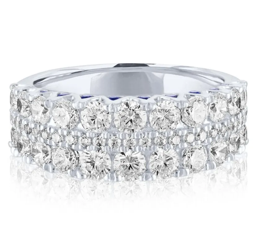 1.80Ct Diamond & Blue Sapphire Anniversary Band in 14K White Gold