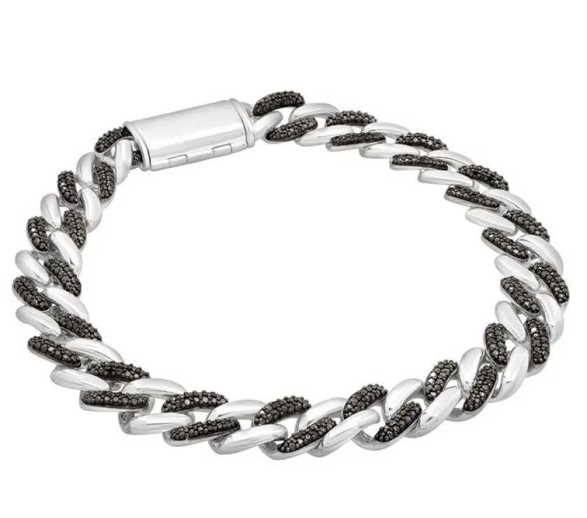 Men's Black Diamond 1/2 ct. tw. Curb Link Bracelet Sterling Silver