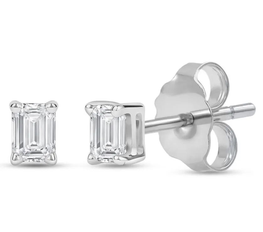 Diamond 0.35Ct Emerald Cut Solitaire Stud Earrings in 14K White Gold