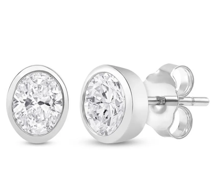 0.35Ct Diamond Oval-Shaped Bezel-Set Solitaire Stud Earrings in 14KWG