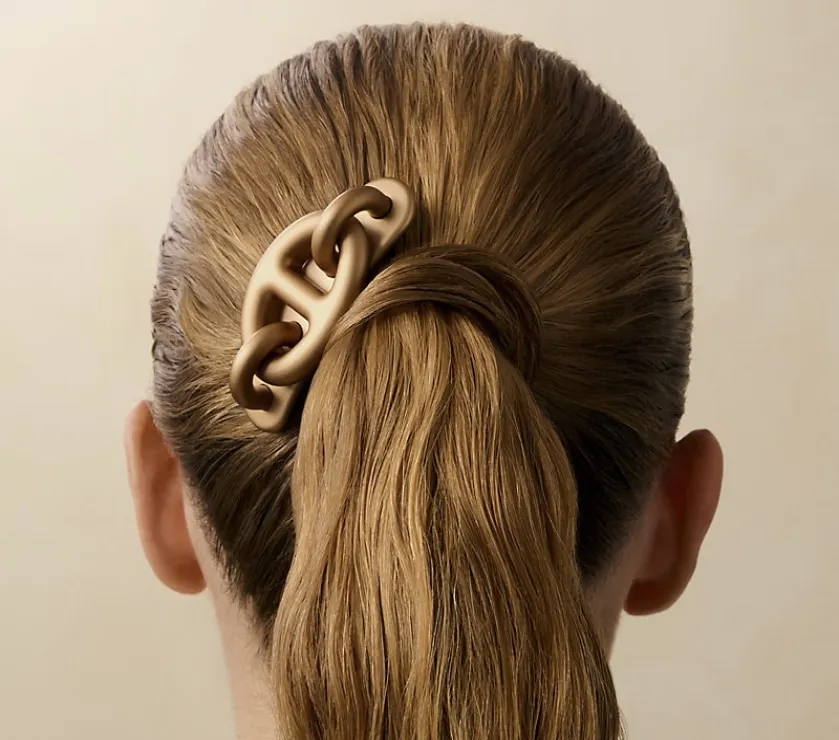Hermes Tri Maillon PM Biscuit Color Hair Clip