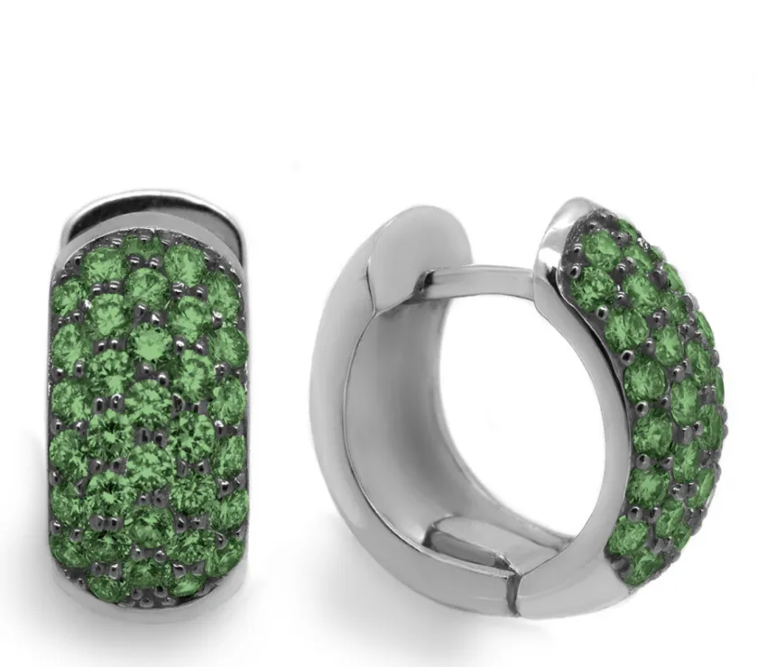 1.25ct Fancy Green Diamond Pave-Set Hoop Earrings 14k White Gold