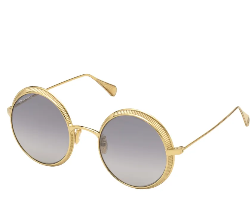 Omega Shiny Yellow Gold Round Style Sunglasses Ladies OM0016‑H5330C