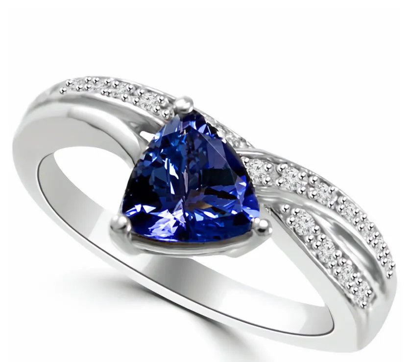 Unique Trilliant-Cut Tanzanite and Diamond Promise Ring