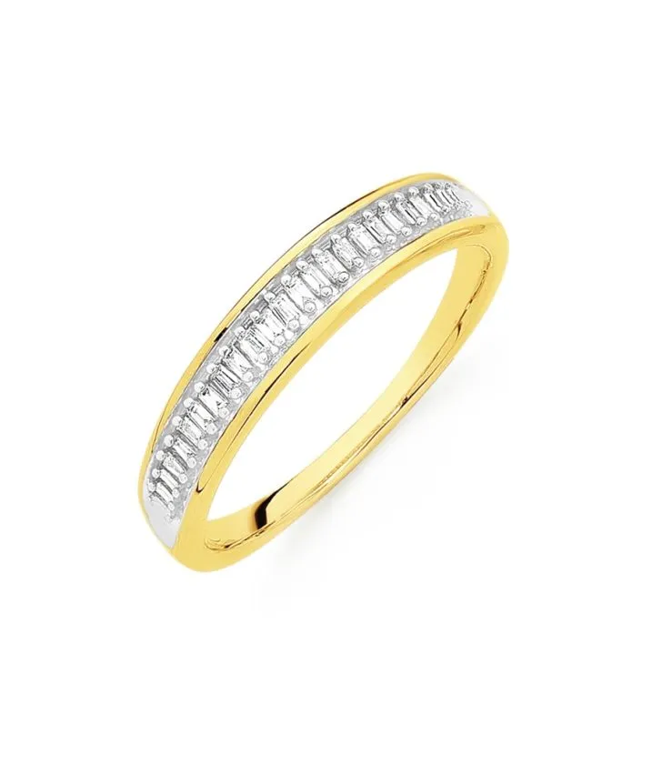 9ct Yellow Gold Diamond Baguette Cut Miracle Set Band