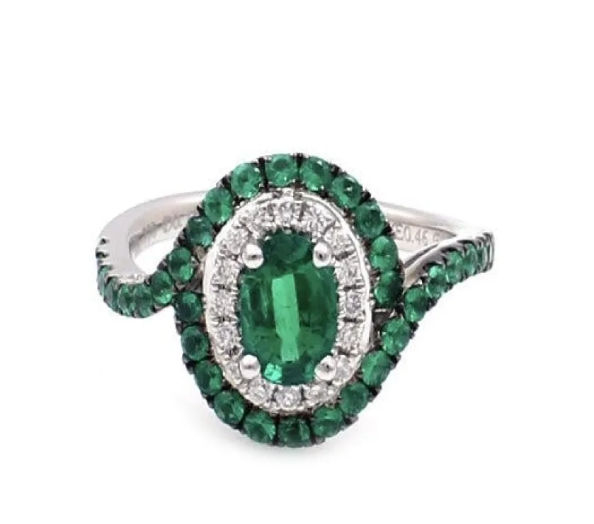 Cherie Dori Oblong Emerald 18K White Gold Ring