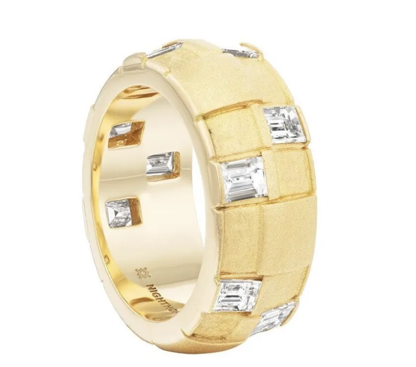 Basketweave Diamond 18K Gold Large Band Ring