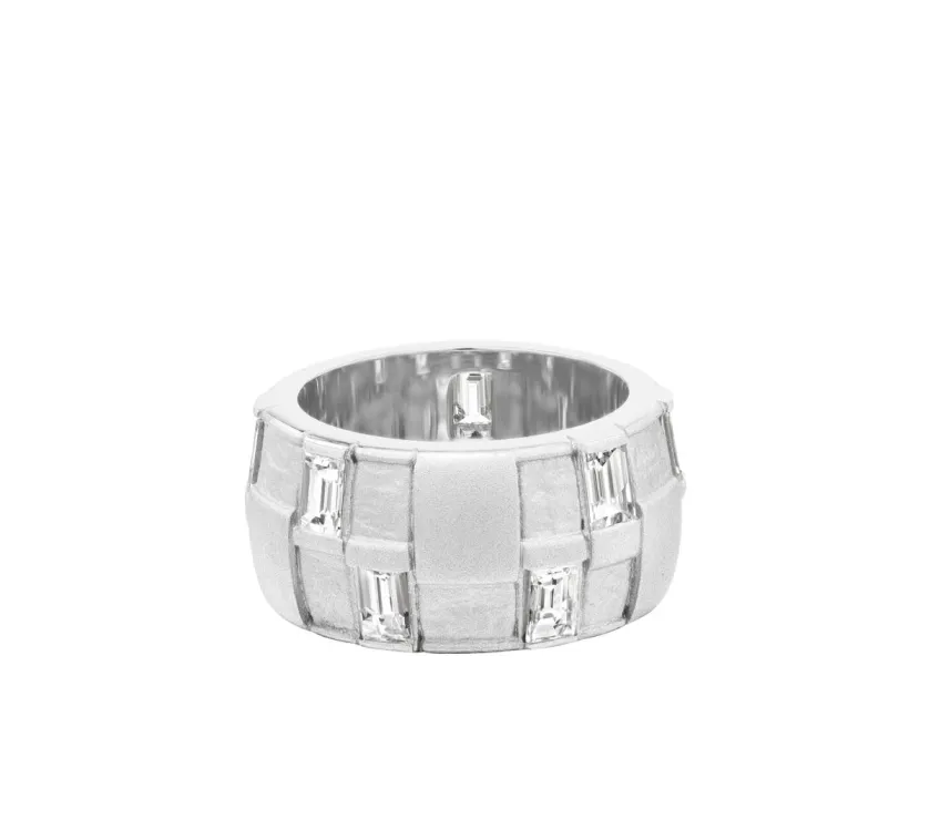 Basketweave Diamond Platinum 950 Large Band Ring