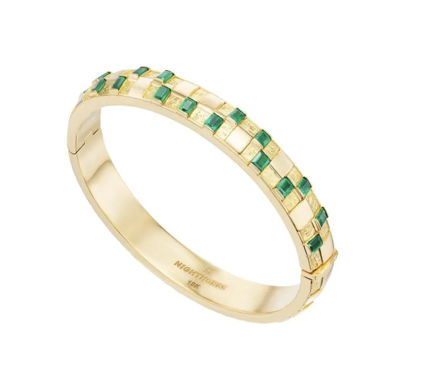 Night Horse Basketweave Emerald Bracelet 18K Gold