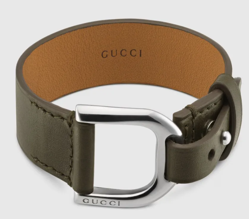 Gucci Staffa Dark Green leather Leather Bracelet JAAJW 8518