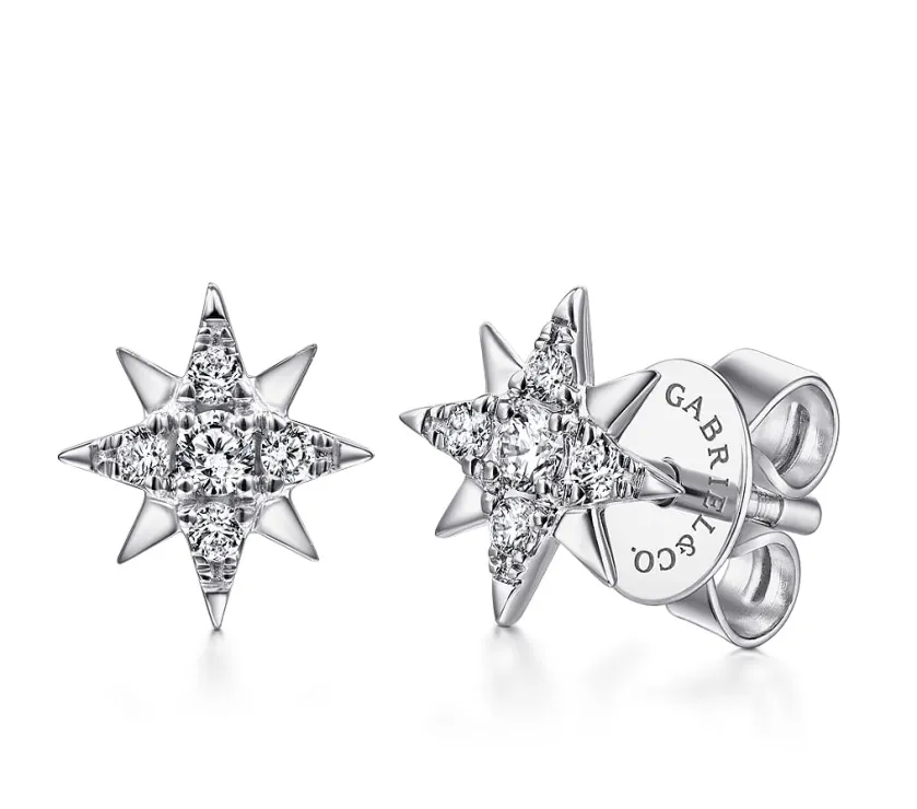 14K White Gold Diamond Star Stud Earrings By G.Co
