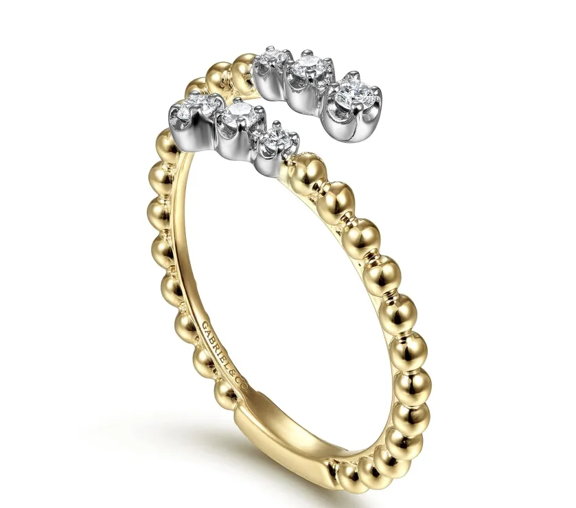 14K Gold Tow Tone Bujukan Ball and Diamond Open Bypass Ring Brand