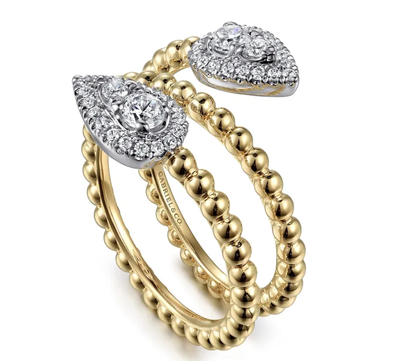 14K Gold Two-Tone Bujukan Wrap Ring with Teardrop Diamonds
