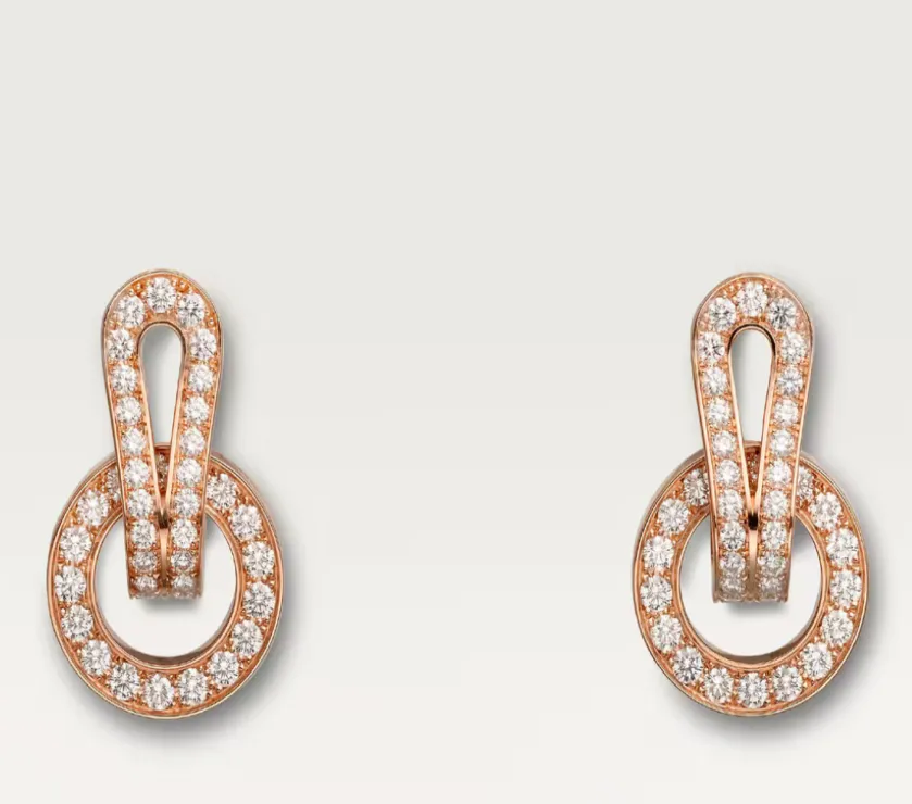 Cartier Agrafe Diamond 18K Rose Gold Earrings Half Paved