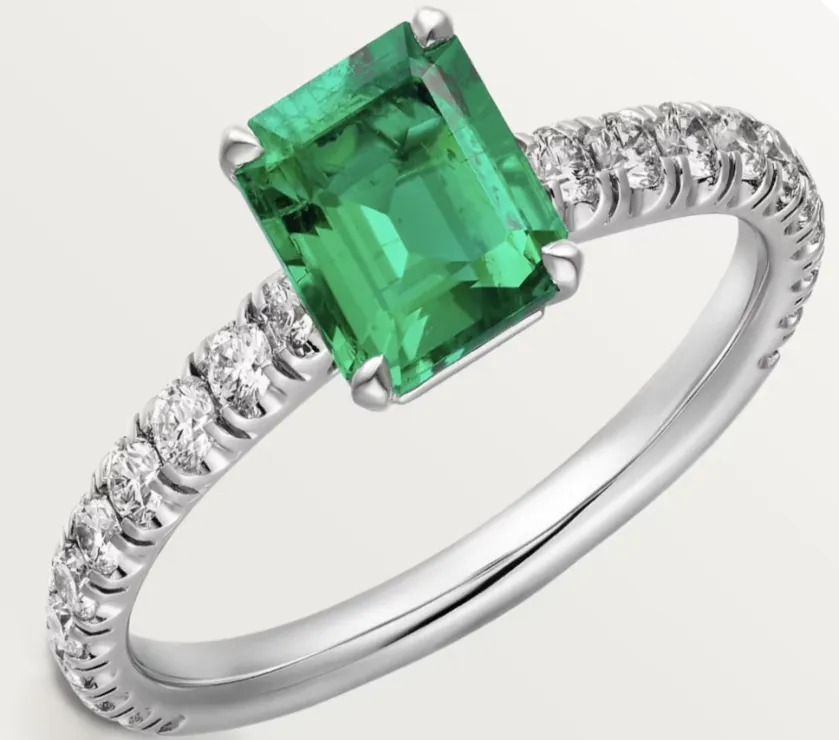 Cartier 1895 Emerald Cut Diamond Platinum Solitaire Ring Pave