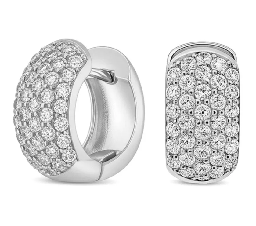 MRJ 1.55ct Fine Pave-Set Diamond Hoop Huggie Earrings 18k Yellow Gold