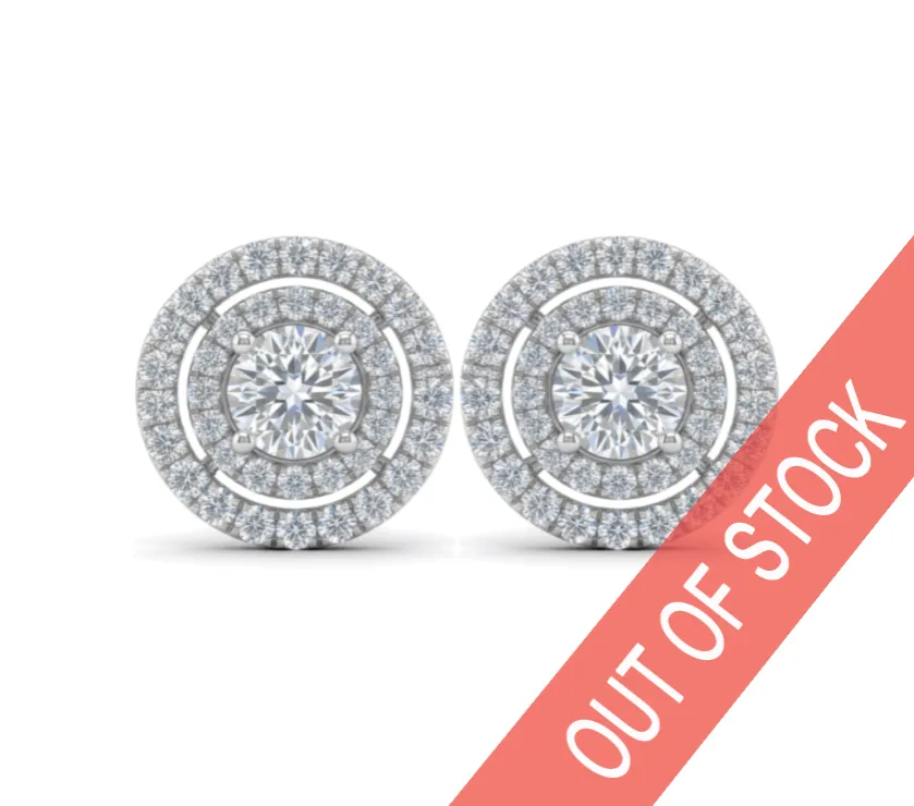 Round Brilliant Cut Diamond Double-Halo Earring in White Gold