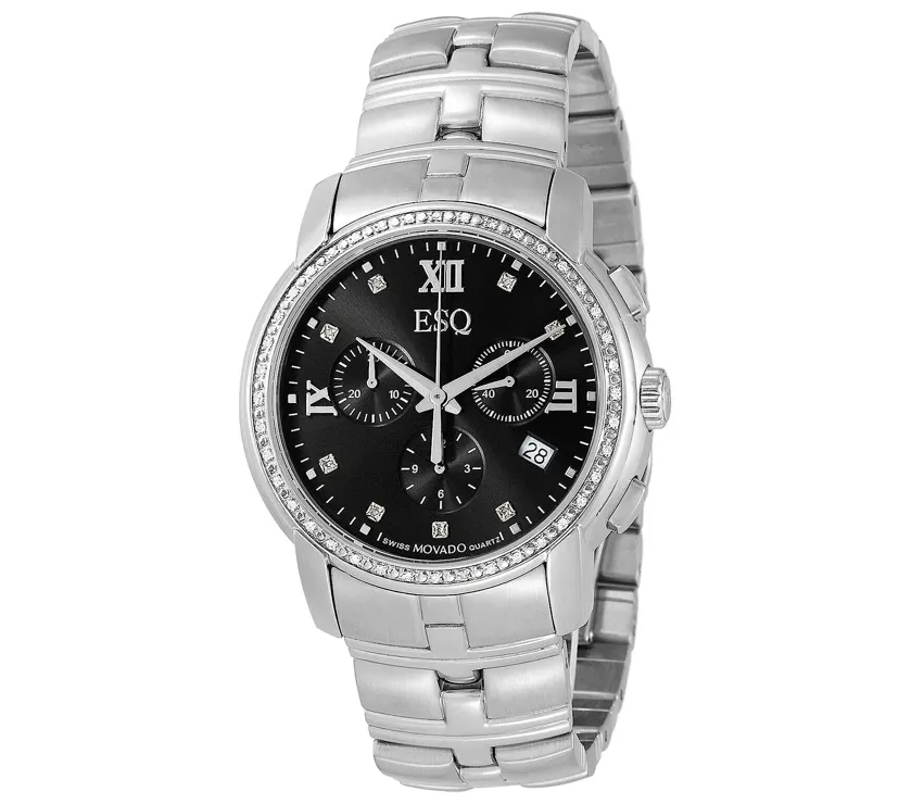 ESQ by Movado Diamond Chrono Stainless Steel Black Dial Watch