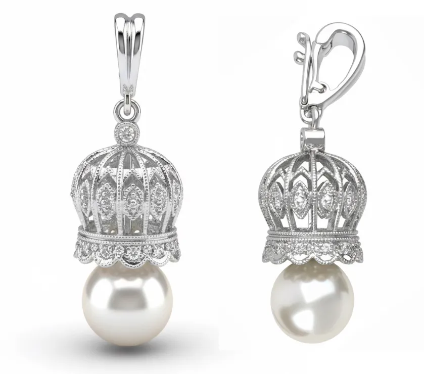 The Crown MR 18K White Gold Pearl Natural Diamond Pendant by GW 