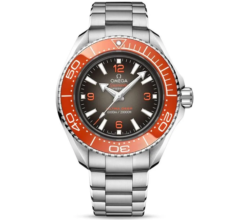 Omega Seamaster Planet Ocean Mens Watch Grey Dial Orange Bezel Steel