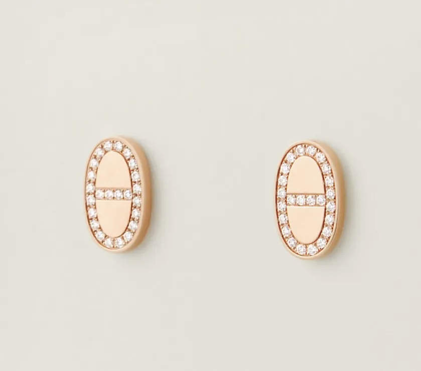 Hermes Chaine d'ancre Contour Diamond Stud Earrings 18K