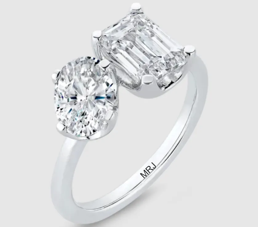 MRJ 14K White Gold Two Stone Engagement Ring with Oval and Radiant
