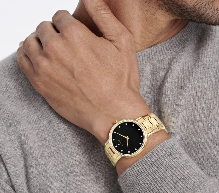 Movado Faceto Diamond PVD Yellow Gold Steel Quartz Men' Watch 39MM