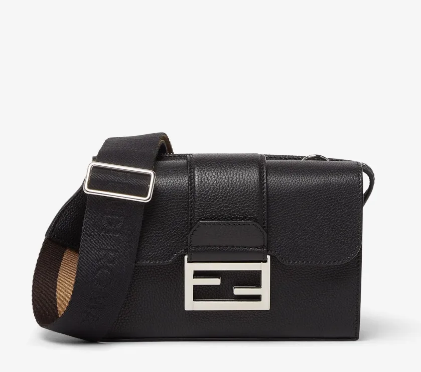 Fendi Double Baguette Black leather bag made in Italy