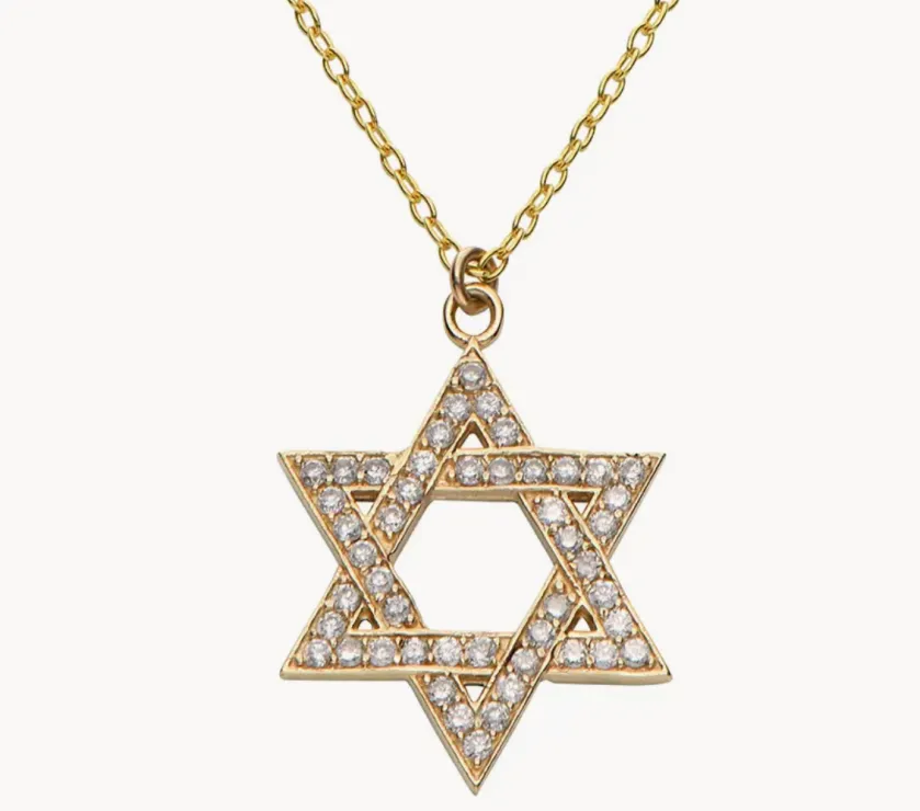 Diamonds Pave Star Israel Flag Necklace in 10K Yellow Gold