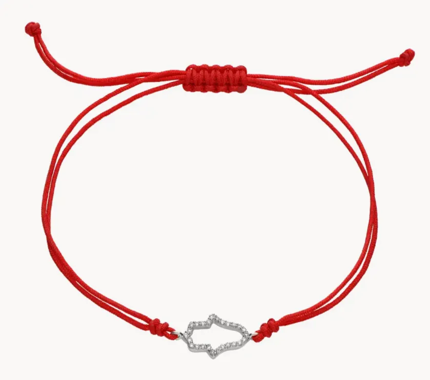 Diamonds Pave Hamsa Cord Bracelet in 10K White Gold