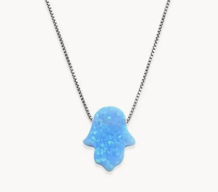 Blue Opal Hamsa Necklace in Sterling Silver